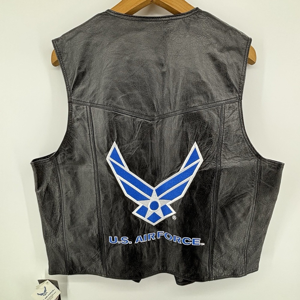 U.S. Air Force Leather Vest Embroidered‎ Size XL Black Biker NEW NWT